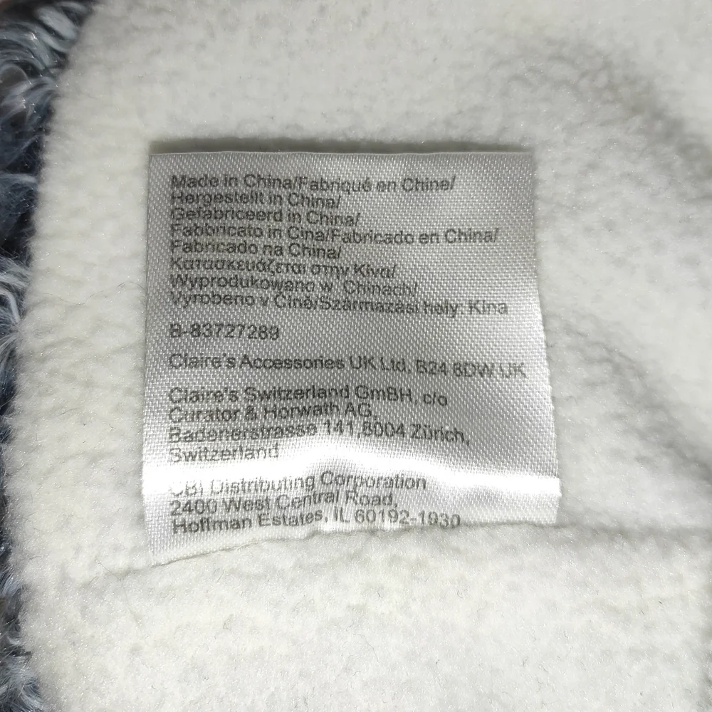 Claire's Dark Grey/Gray and White Fuzzy Hood Hat with Ears One Size Fits Most